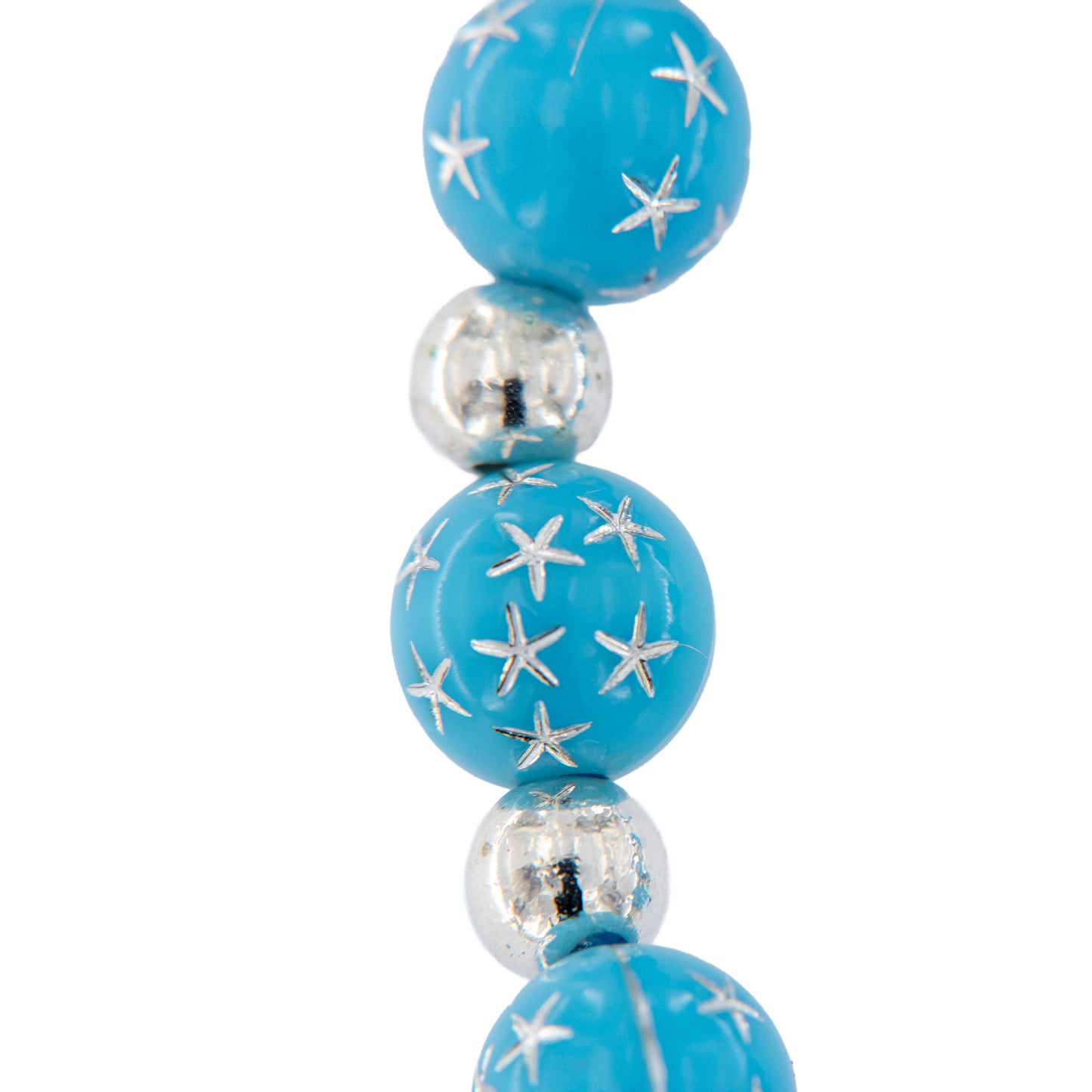 Decina elastica azzurra con grani 8 mm e angelo