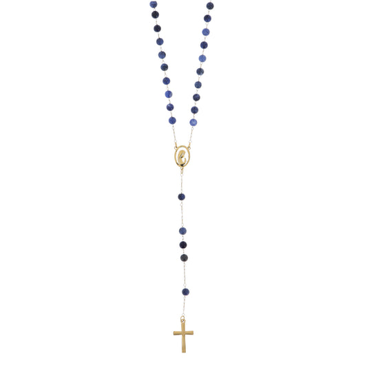 Rosario acciaio inox sodalite dorato