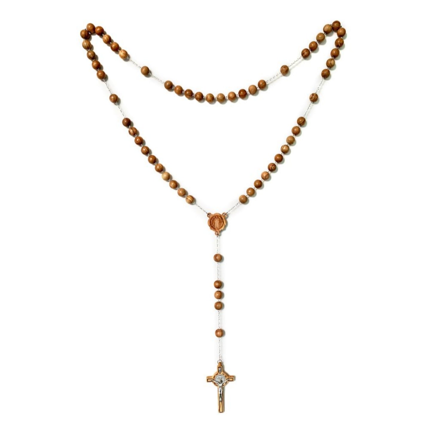 Rosario capoletto San Benedetto in legno d'ulivo,  grani  2,2 cm