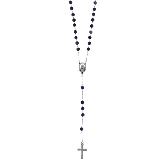 Rosario in acciaio inox sodalite argentato