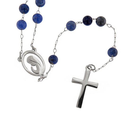 Rosario in acciaio inox sodalite argentato