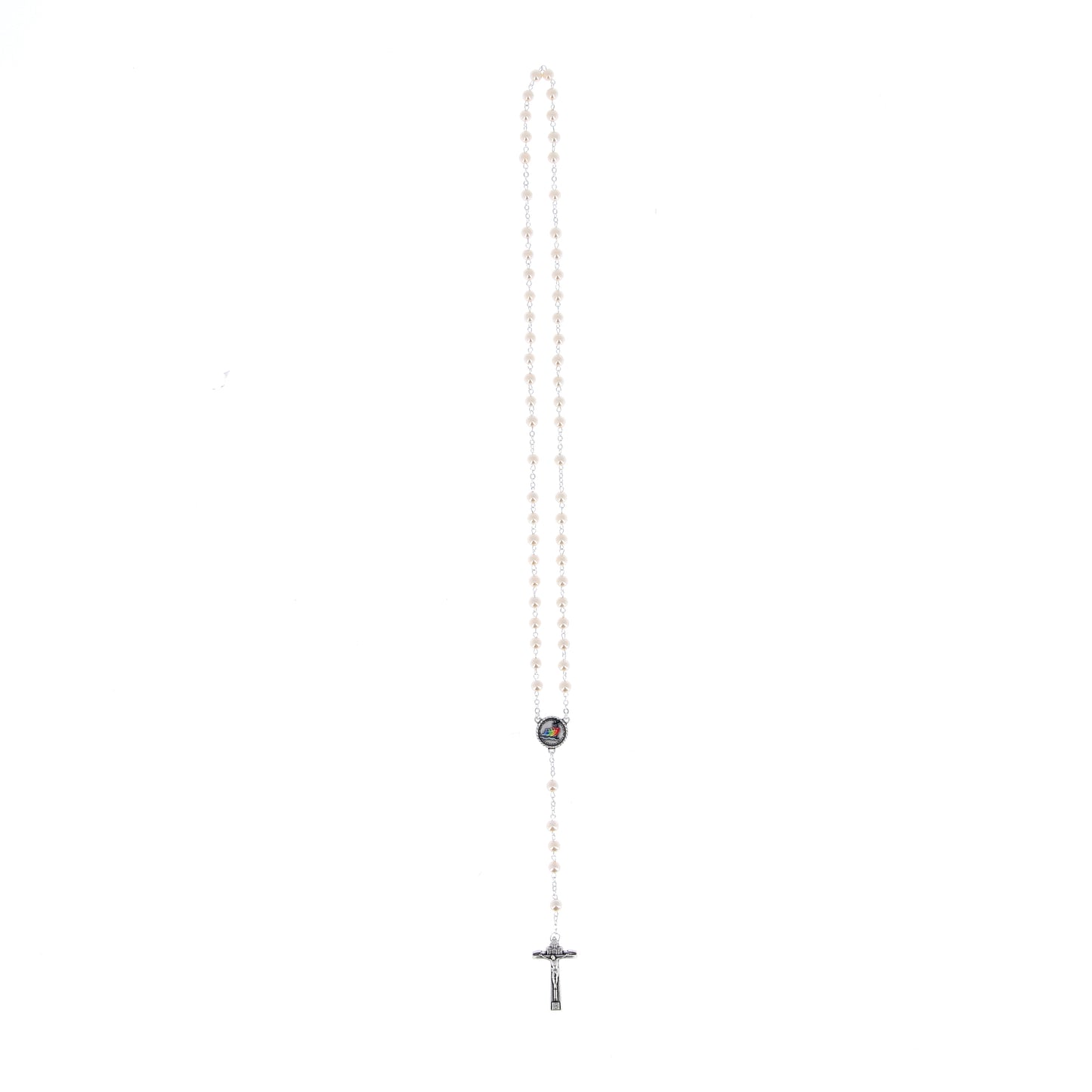 Corona del Giubileo con grani in vetro perlato bianco 6 mm e confezione