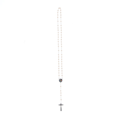 Corona del Giubileo con grani in vetro perlato bianco 6 mm e confezione