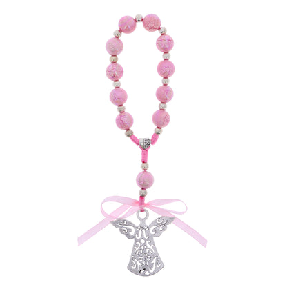 Decina da muro rosa con angelo pendente in acciaio 5,5x22 cm