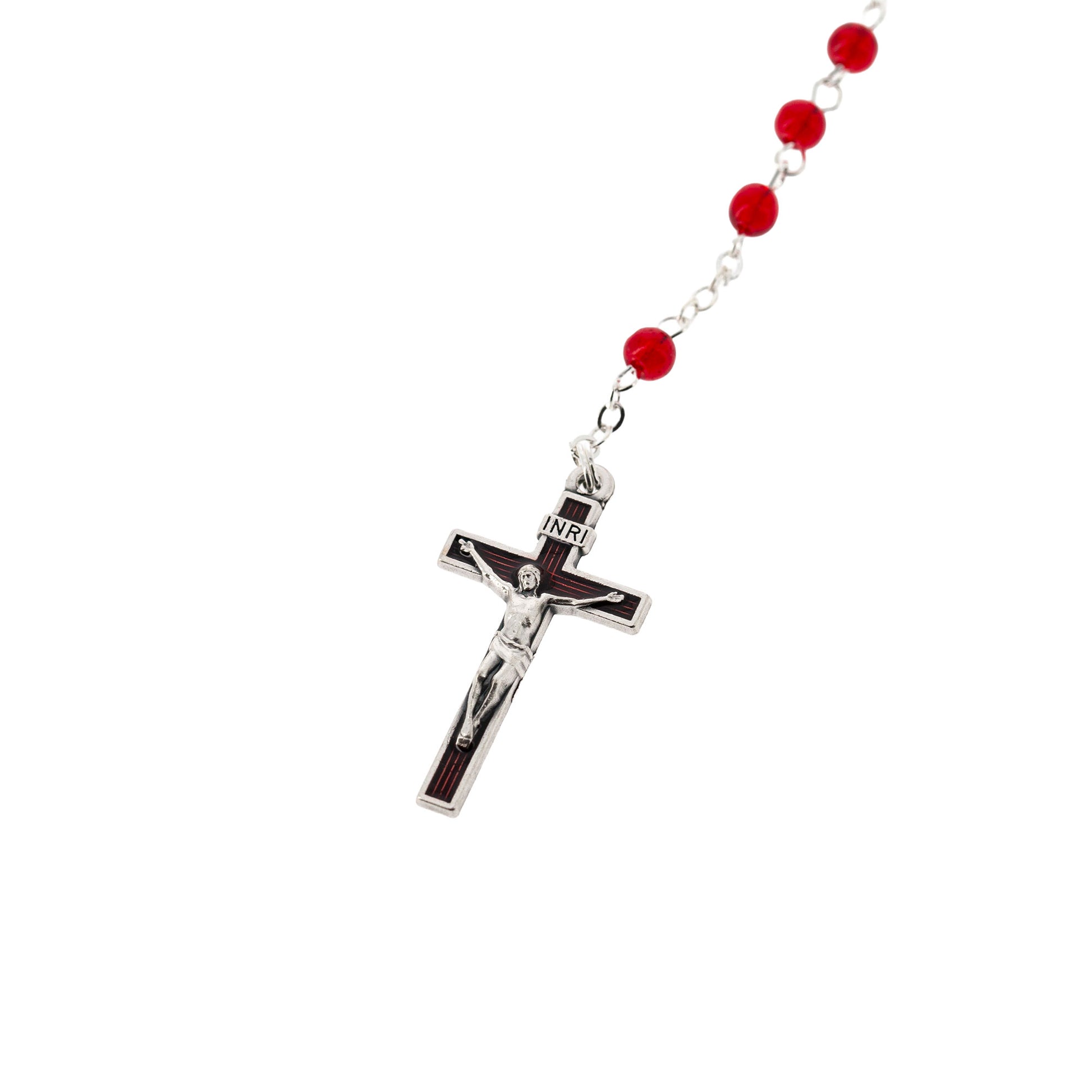 Portarosario in metallo, smaltato, con San Cristoforo e rosario  in vetro abbinato