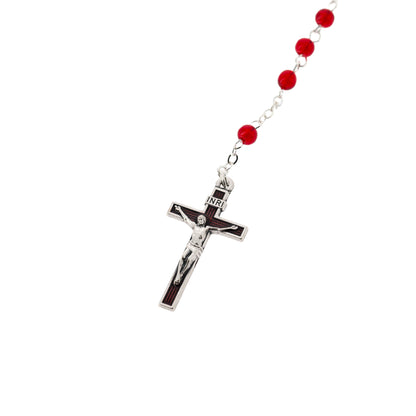 Portarosario in metallo, smaltato, con San Cristoforo e rosario  in vetro abbinato