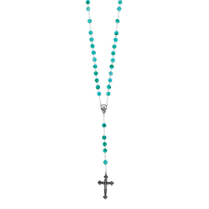 Rosario con grani 10 mm effetto acquarello verde smeraldo