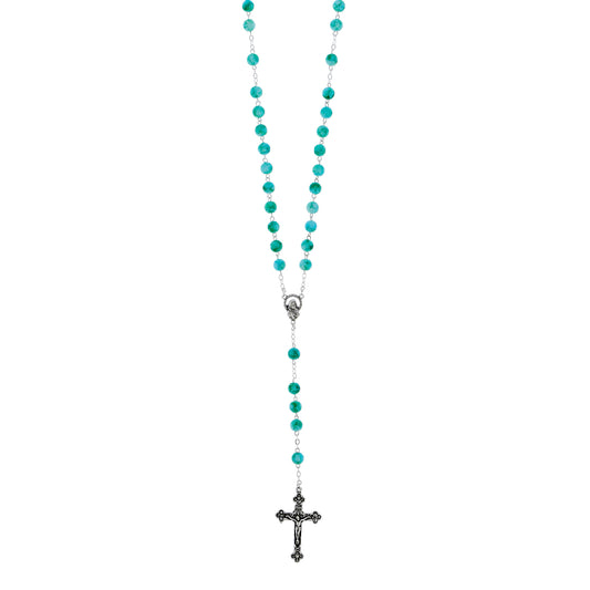 Rosario con grani 10 mm effetto acquarello verde smeraldo