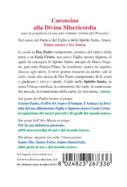 Santino Gesù confido in te (dipinto di Dawid Kownacki). Sul retro "Coroncina Divina Misericordia"