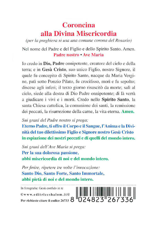 Santino Gesù confido in te (dipinto di Dawid Kownacki). Sul retro "Coroncina Divina Misericordia"