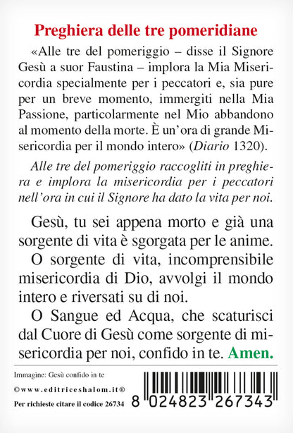 Santino Gesù Confido in Te con retro "Preghiera delle tre pomeridiane"
