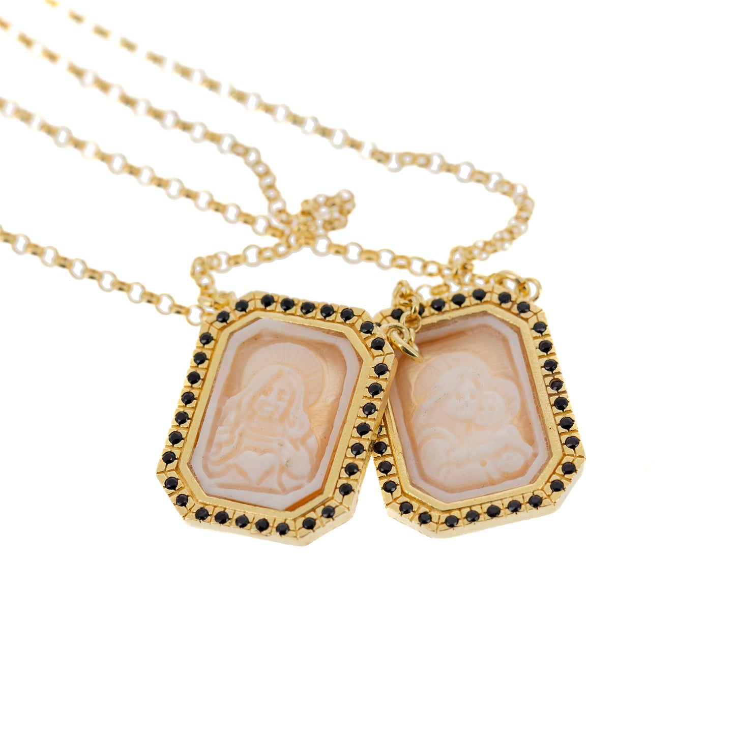 Scapolare in argento 925 con zirconi e cammeo


