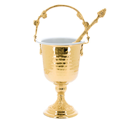 Secchiello con aspersorio per acqua benedetta in ottone dorato – Articolo liturgico per benedizioni – Altezza 35,5 cm