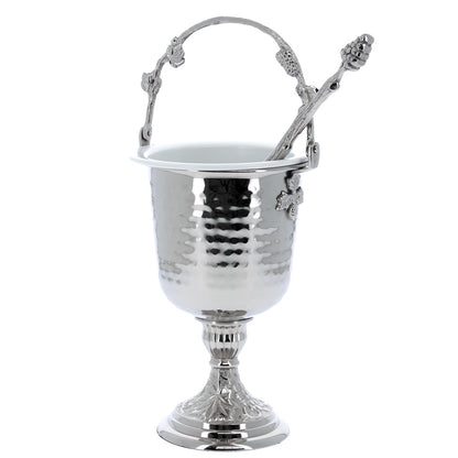 Secchiello con aspersorio per acqua benedetta in ottone nichelato – Articolo liturgico per benedizioni – Altezza 35,5 cm