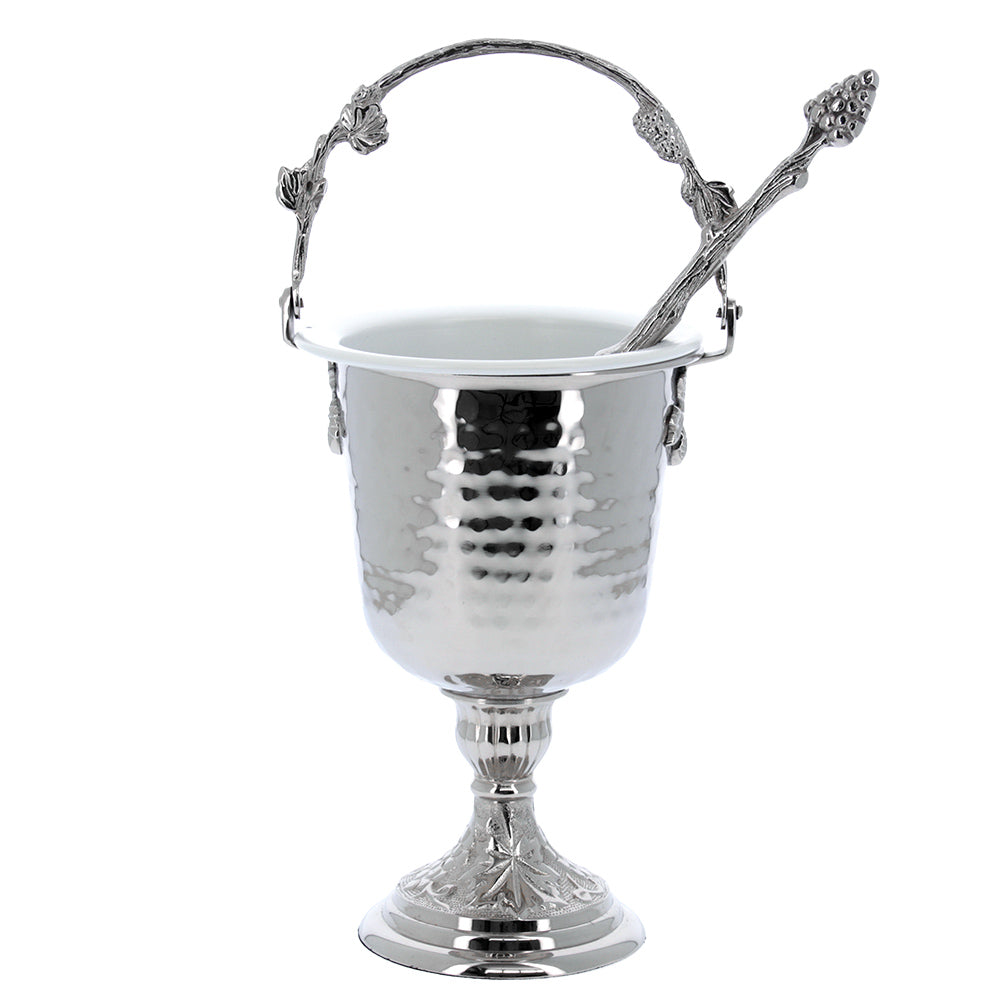 Secchiello con aspersorio per acqua benedetta in ottone nichelato – Articolo liturgico per benedizioni – Altezza 35,5 cm