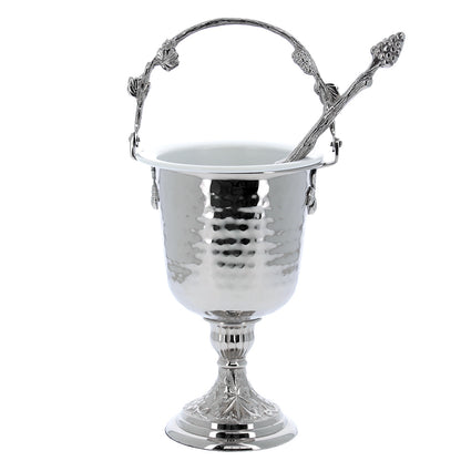 Secchiello con aspersorio per acqua benedetta in ottone nichelato – Articolo liturgico per benedizioni – Altezza 35,5 cm