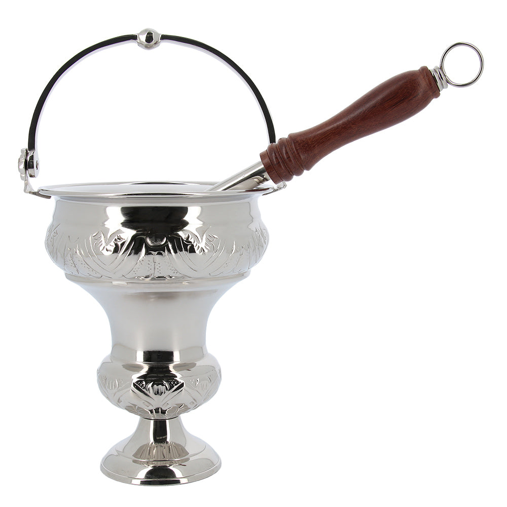 Secchiello con aspersorio per acqua benedetta in ottone nichelato – Articolo liturgico per benedizioni –Altezza 30 cm