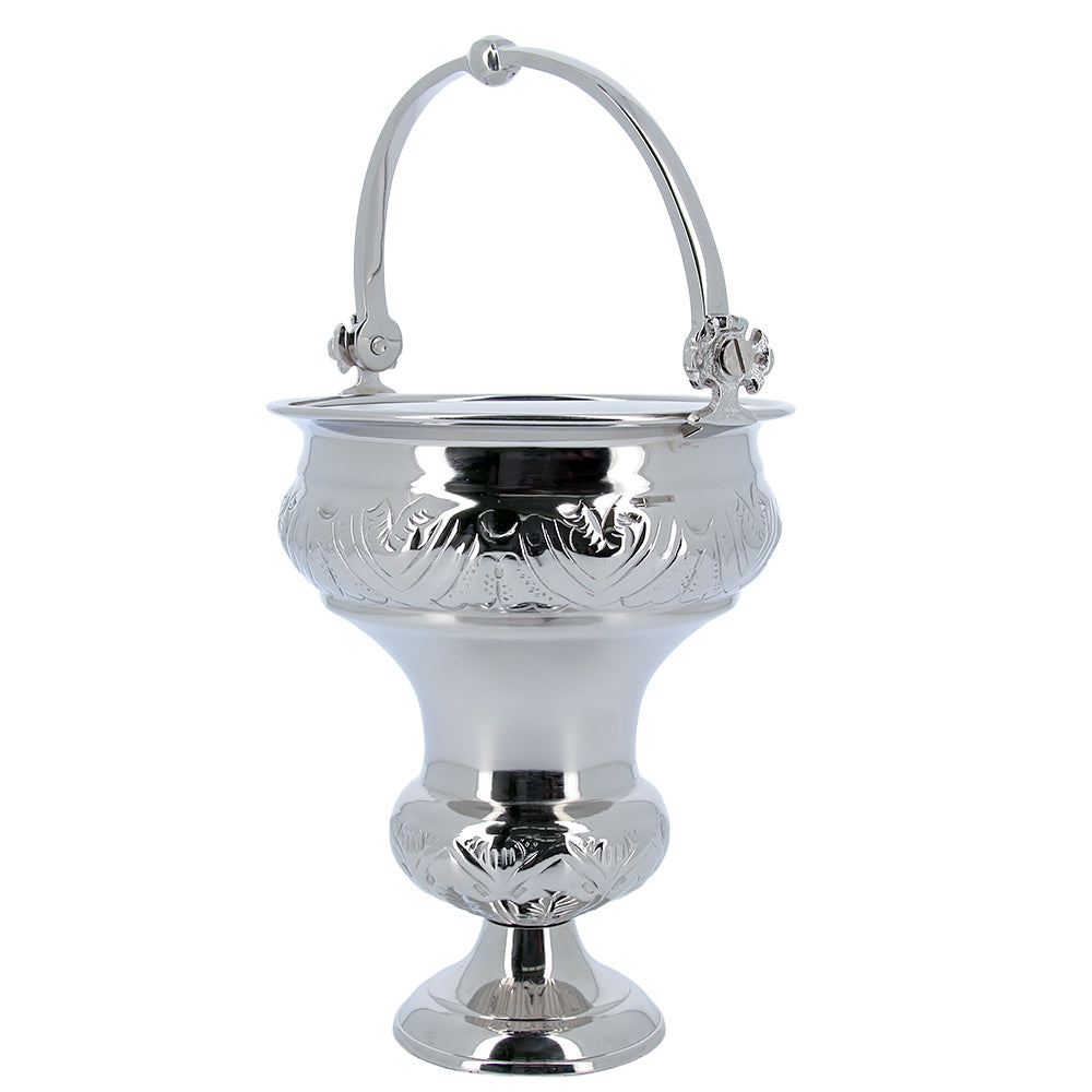 Secchiello con aspersorio per acqua benedetta in ottone nichelato – Articolo liturgico per benedizioni –Altezza 30 cm