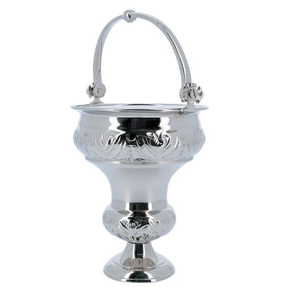 Secchiello con aspersorio per acqua benedetta in ottone nichelato – Articolo liturgico per benedizioni –Altezza 30 cm