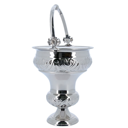 Secchiello con aspersorio per acqua benedetta in ottone nichelato – Articolo liturgico per benedizioni –Altezza 30 cm