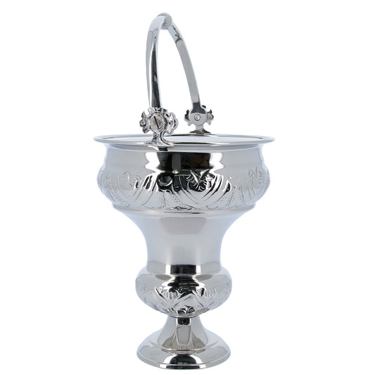 Secchiello con aspersorio per acqua benedetta in ottone nichelato – Articolo liturgico per benedizioni –Altezza 30 cm