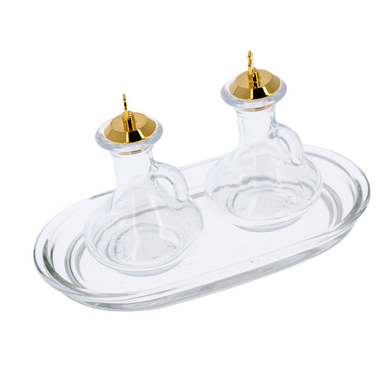 Servizio di ampolle da 50 ml, su vassoio in vetro