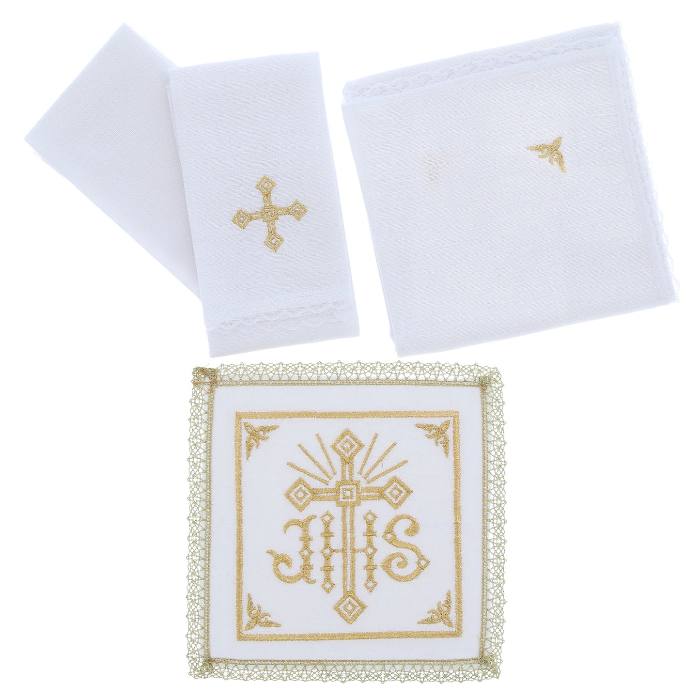 Servizio da Messa in Lino con Ricamo IHS Oro | Corredo Sacro