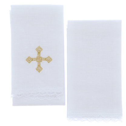 Servizio da Messa in Lino con Ricamo IHS Oro | Corredo Sacro