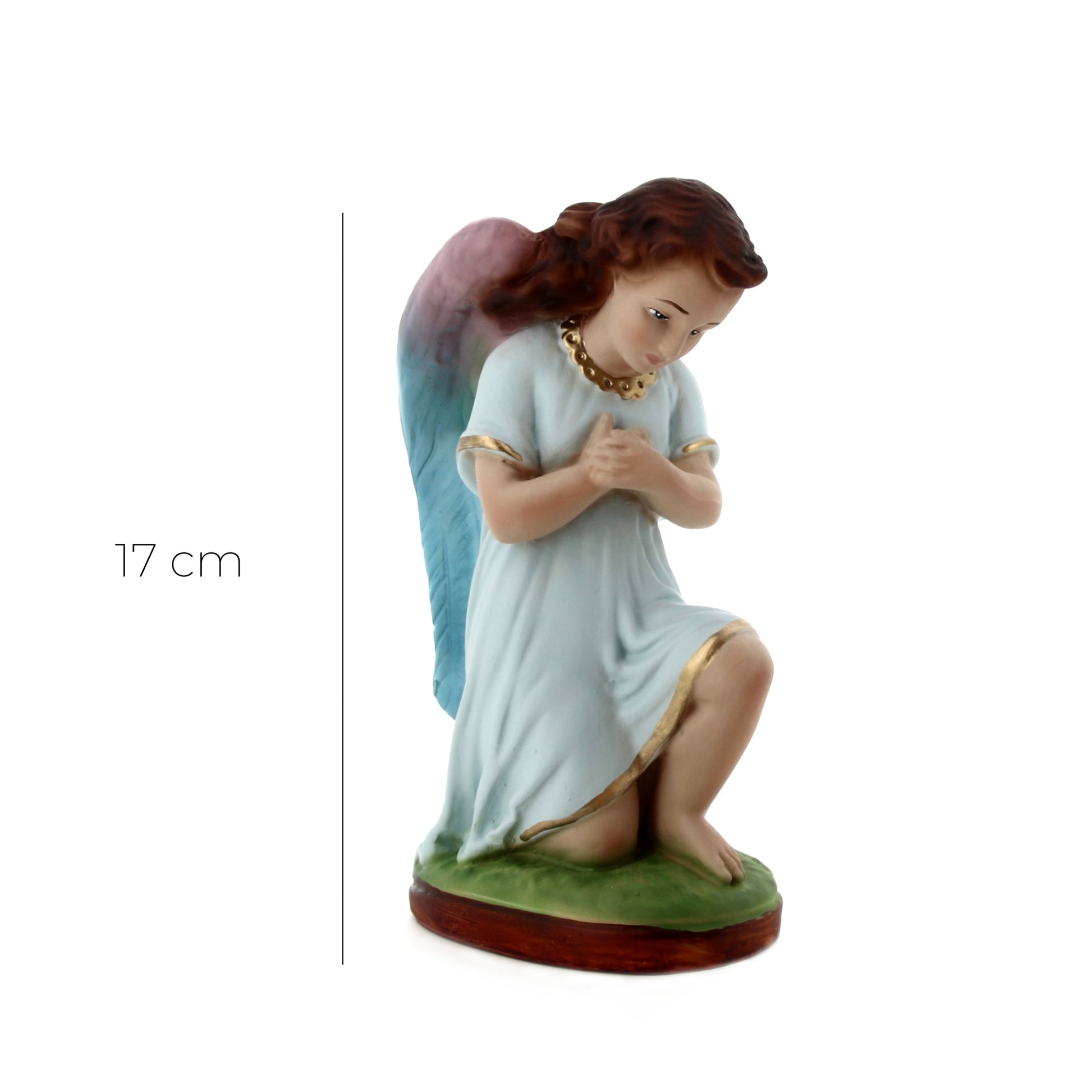 Coppia di angeli in adorazione in resina h. 17 cm