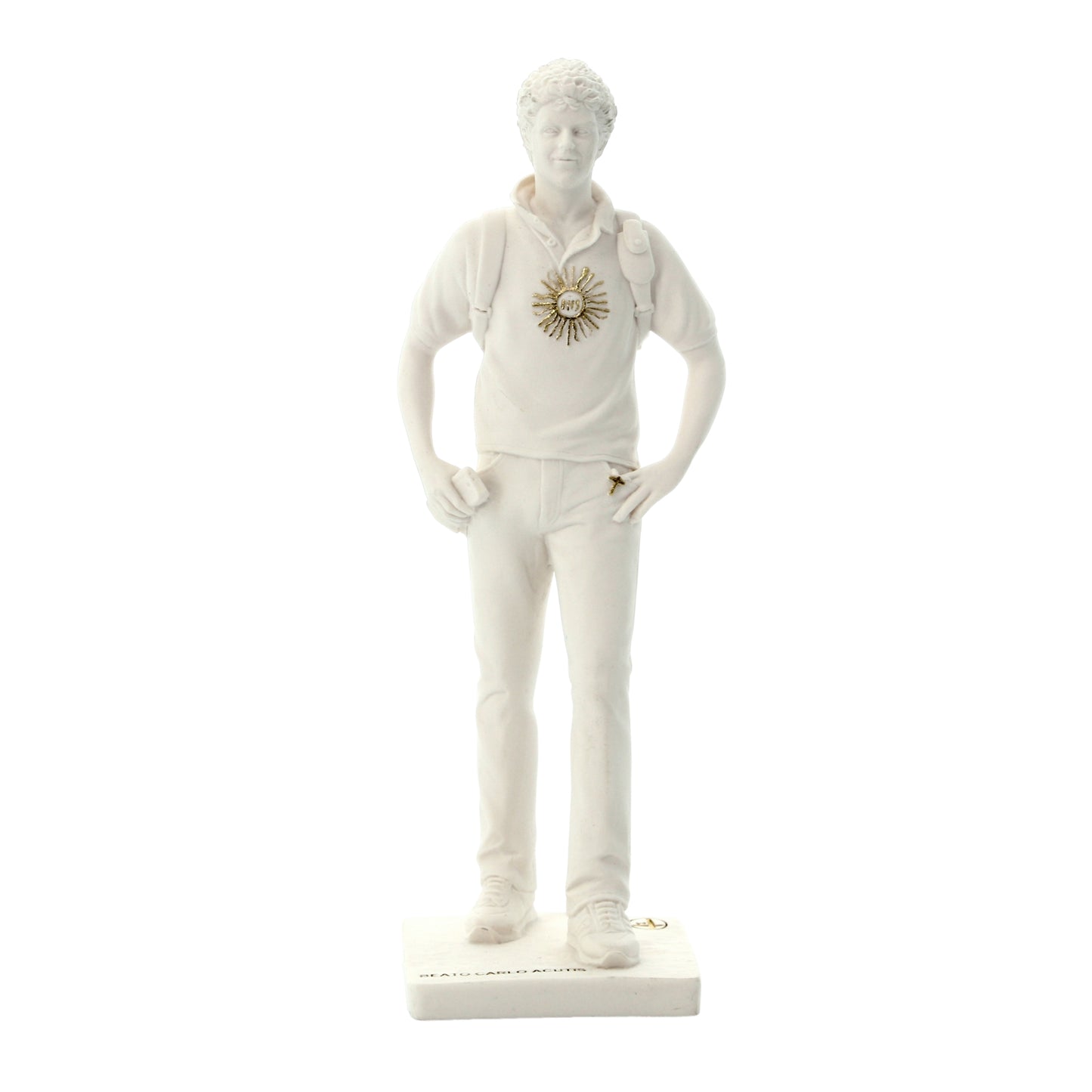 Statua san Carlo Acutis, in polvere di marmo bianca. Altezza 15 cm