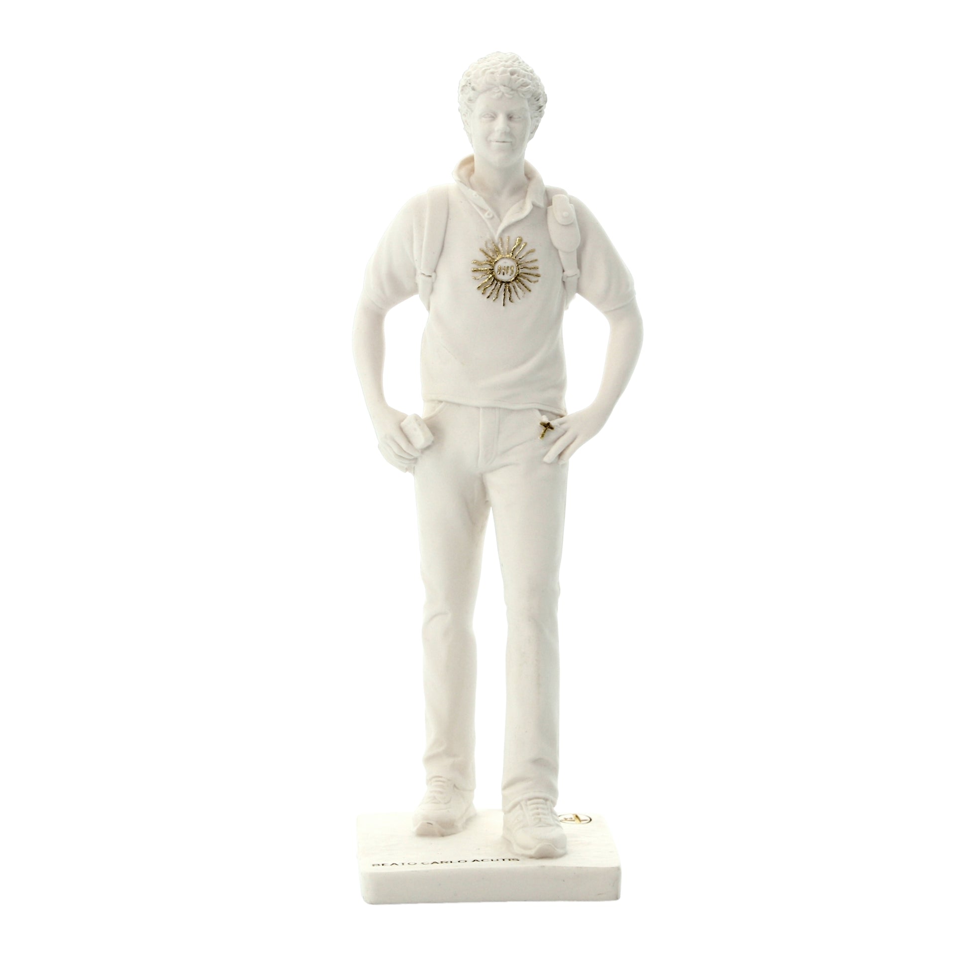Statua san Carlo Acutis, in polvere di marmo bianca. Altezza 15 cm