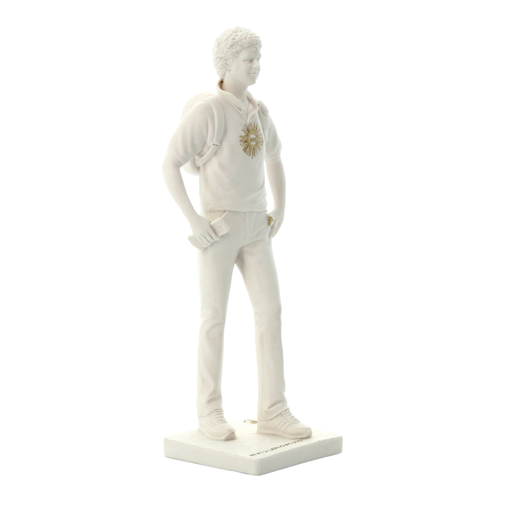 Statua san Carlo Acutis, in polvere di marmo bianca. Altezza 15 cm