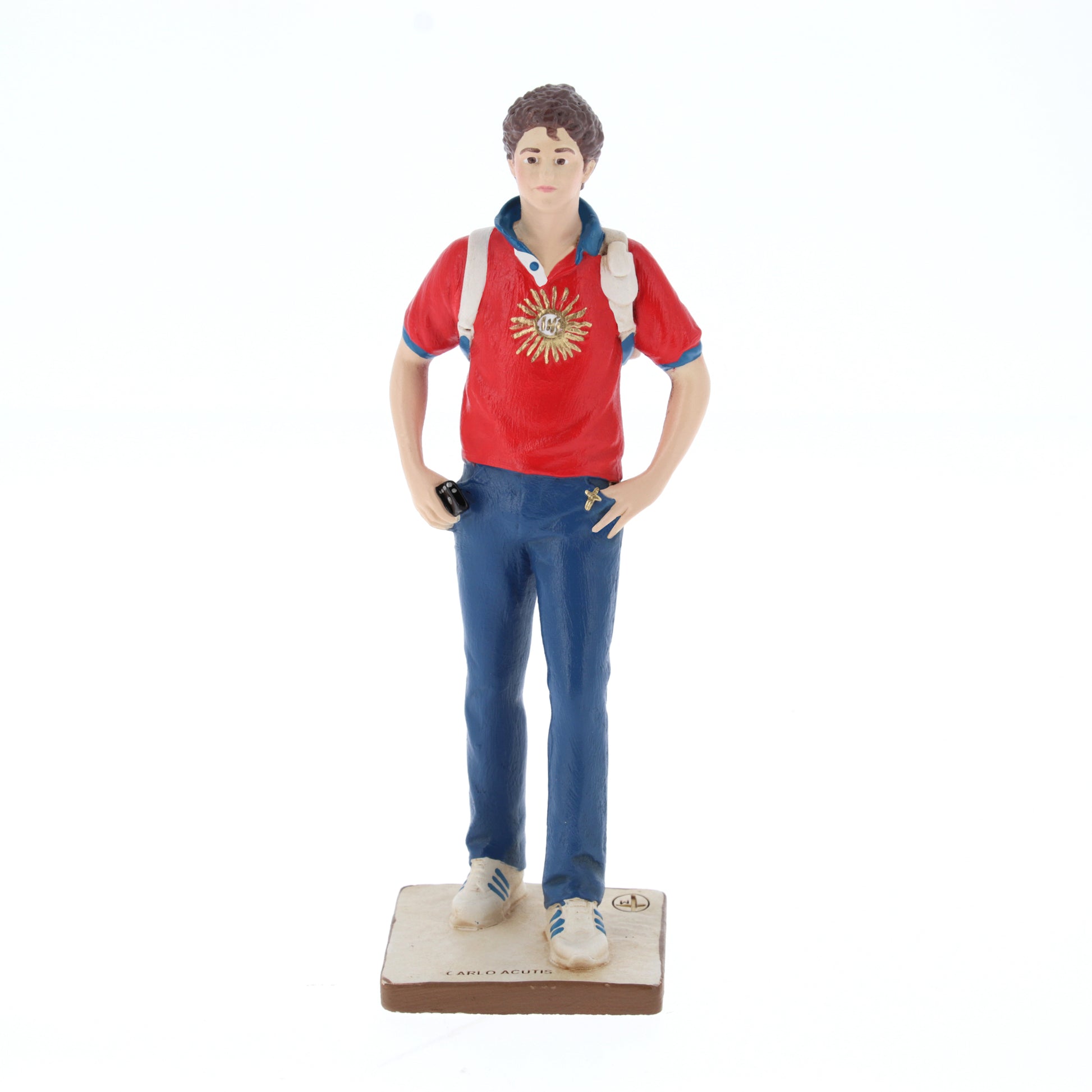 Statua Carlo Acutis in polvere di marmo colorata. Altezza 15 cm 