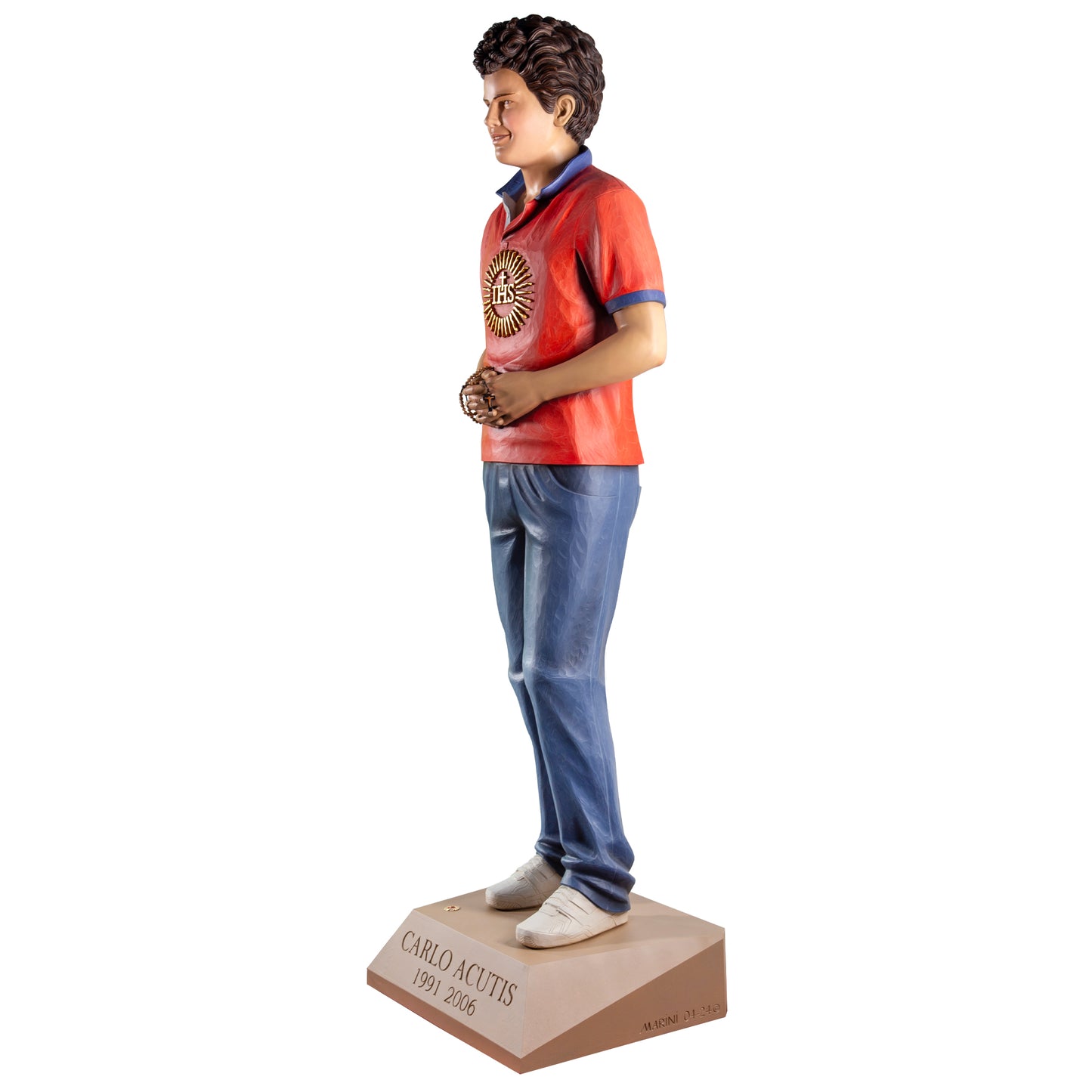 Statua in legno di San Carlo Acutis. Altezza 200 cm