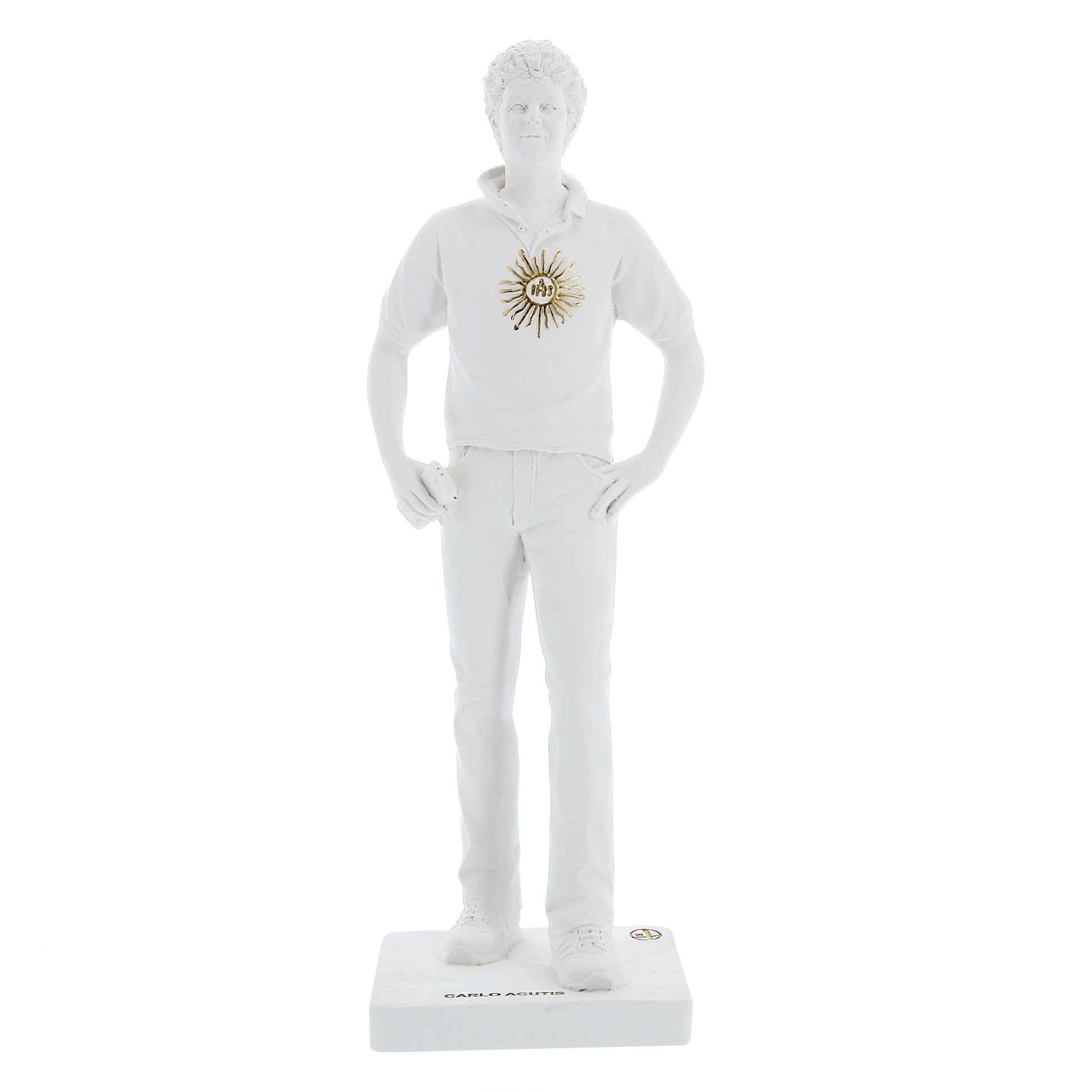 Statua Carlo Acutis in polvere di marmo bianca. Altezza 37 cm