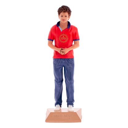 Statua San Carlo Acutis in resina colorata. Altezza 15 cm