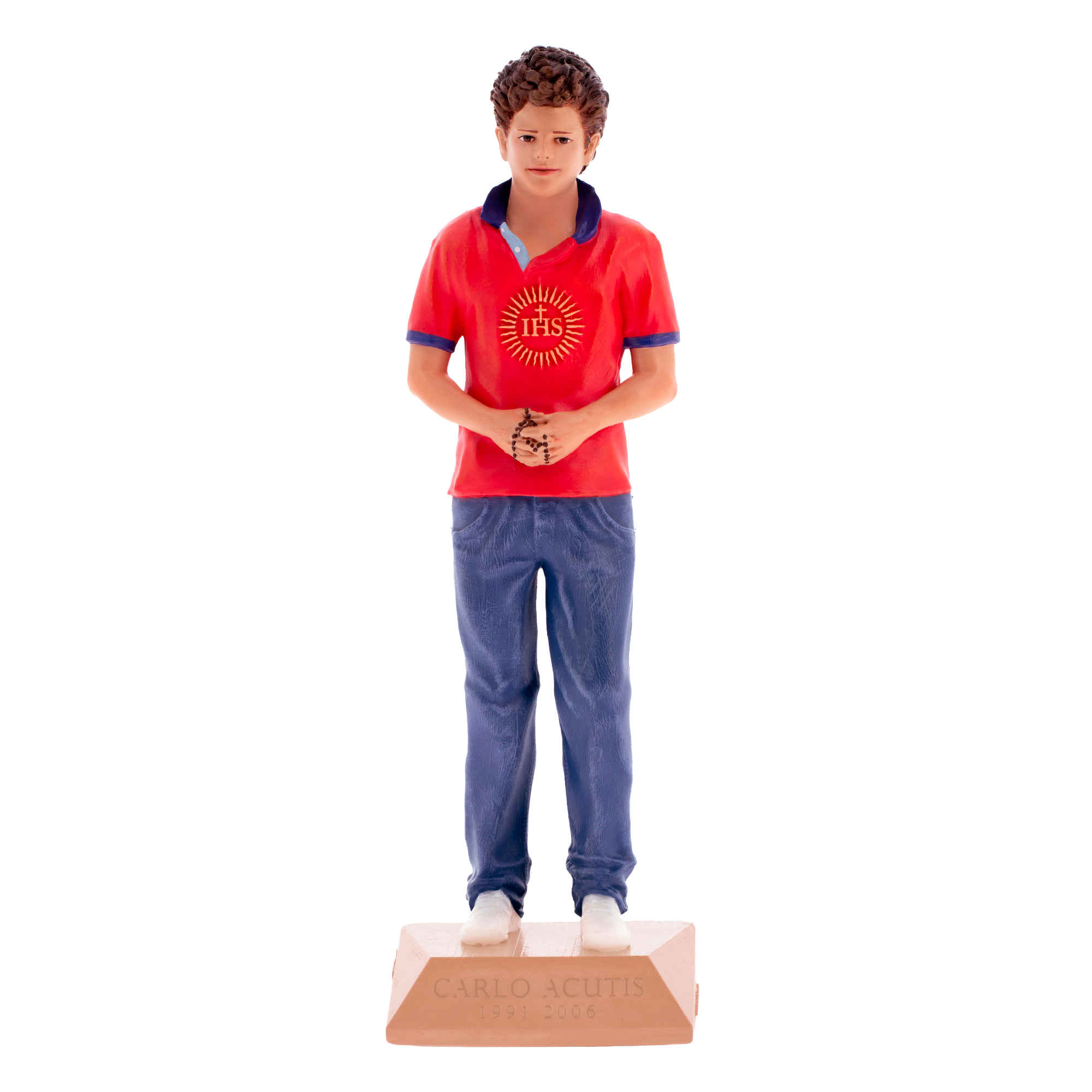 Statua San Carlo Acutis in resina colorata. Altezza 15 cm