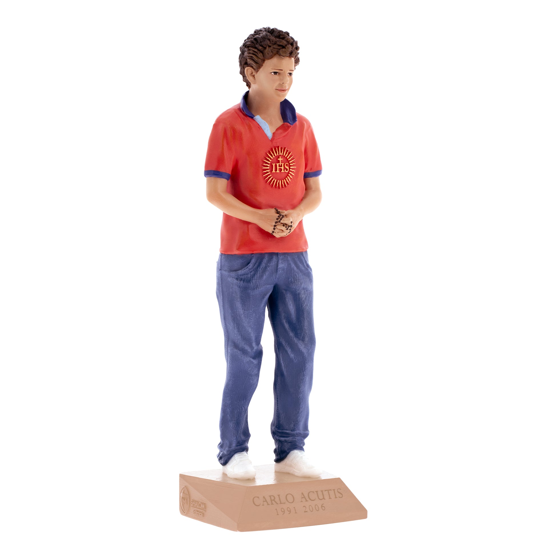 Statua San Carlo Acutis in resina colorata. Altezza 15 cm