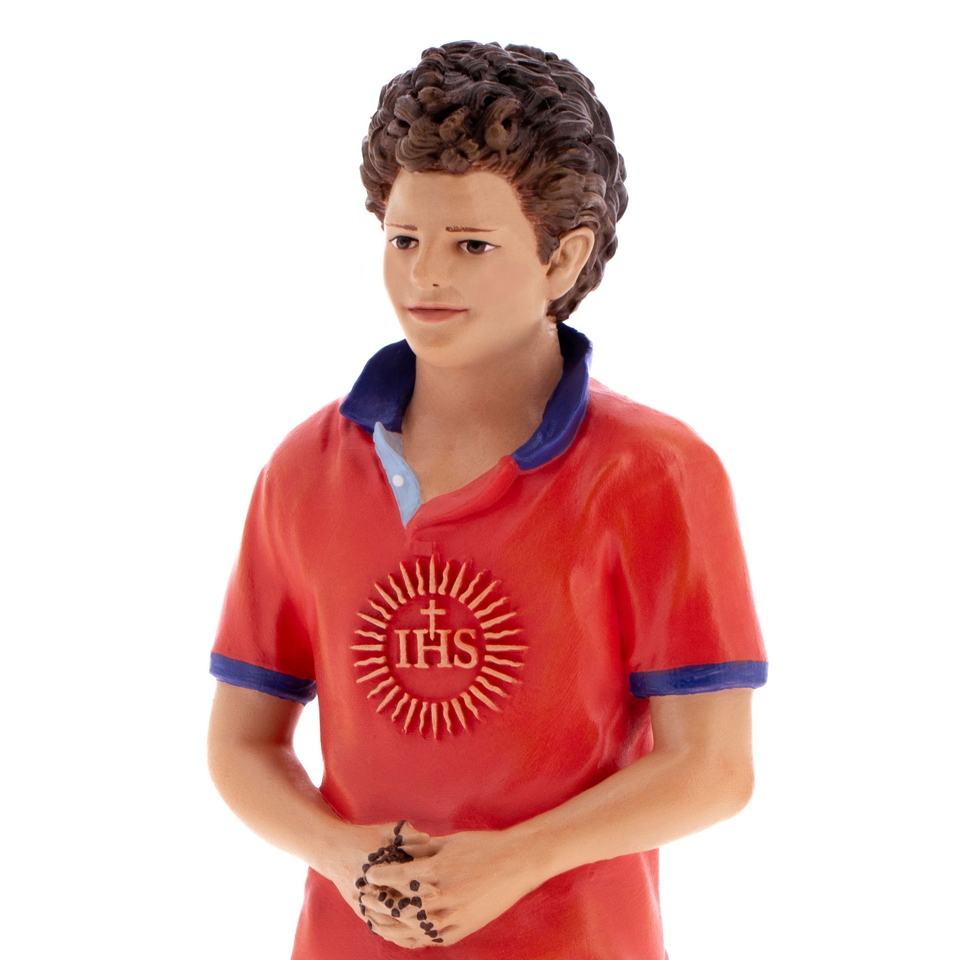 Statua San Carlo Acutis in resina colorata. Altezza 15 cm