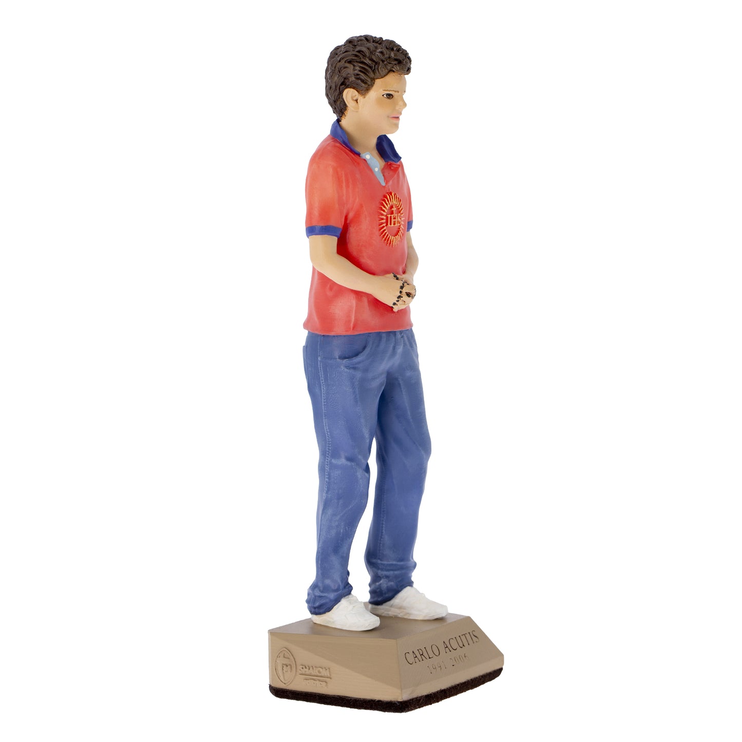 Statua San Carlo Acutis in resina colorata. Altezza 25 cm