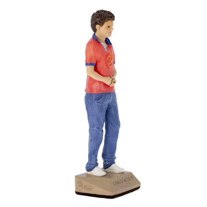Statua San Carlo Acutis in resina colorata. Altezza 25 cm