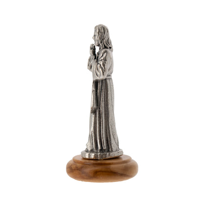 Statua Gesù Misericordioso in metallo argentato e base in legno d'ulivo. Altezza 6,5 cm
