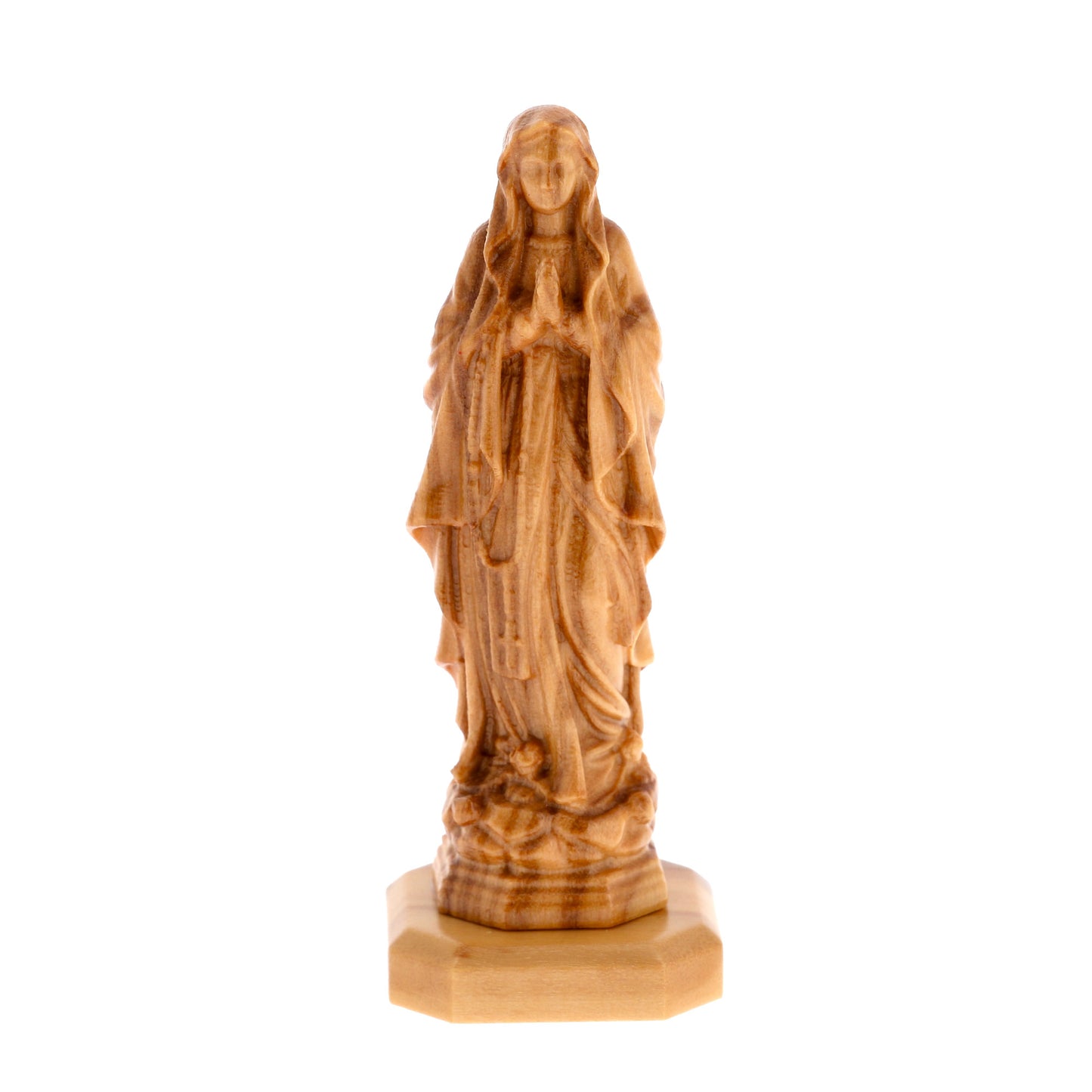 Statua Madonna di Lourdes, in legno d'olivo. Altezza 7,4 cm