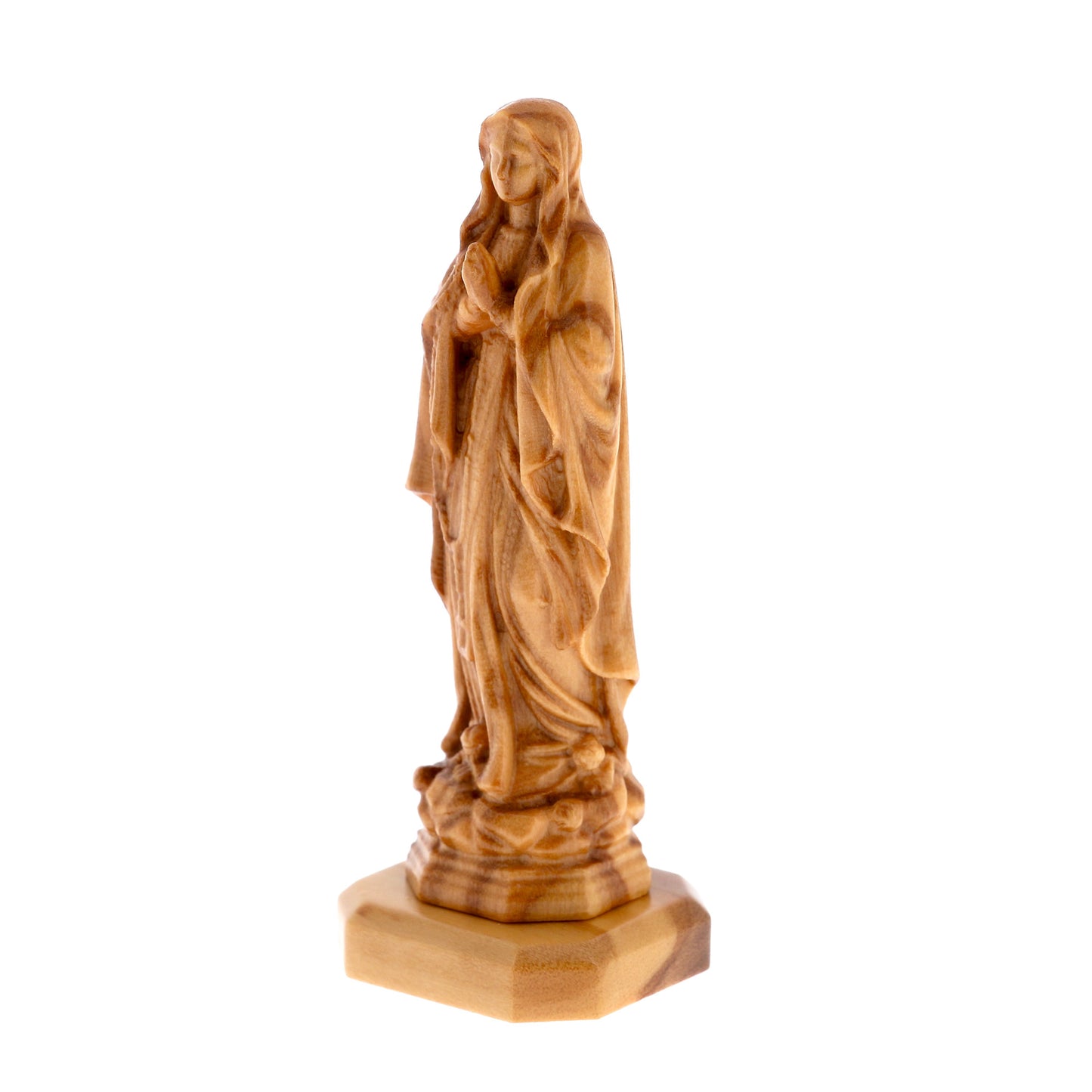 Statua Madonna di Lourdes, in legno d'olivo. Altezza 7,4 cm