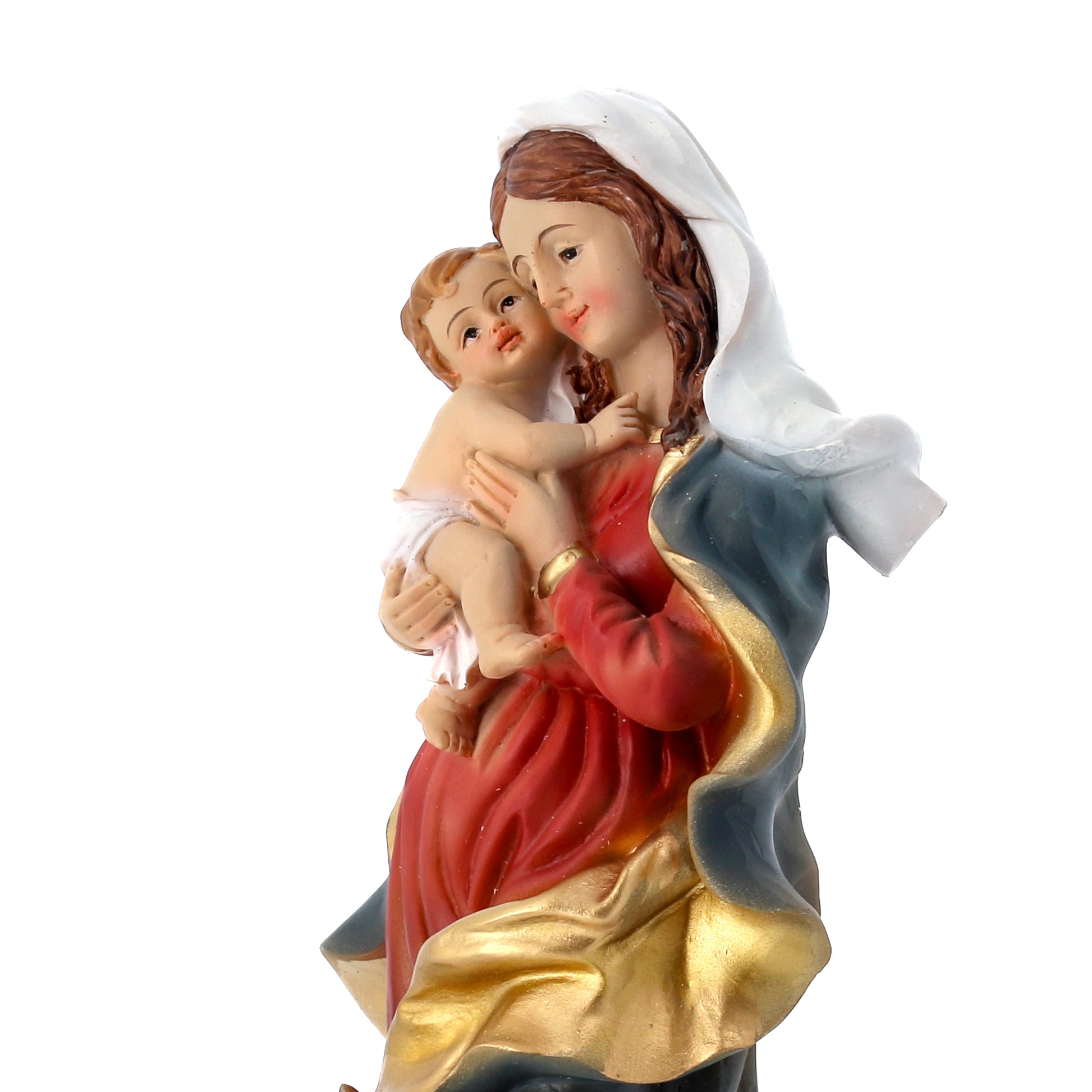 Statua Madonna con Bambino in resina. Altezza 20,5 cm
