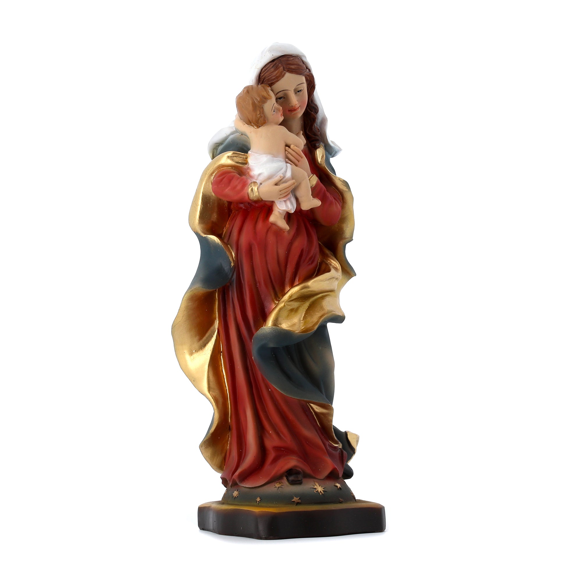 Statua Madonna con Bambino in resina. Altezza 20,5 cm
