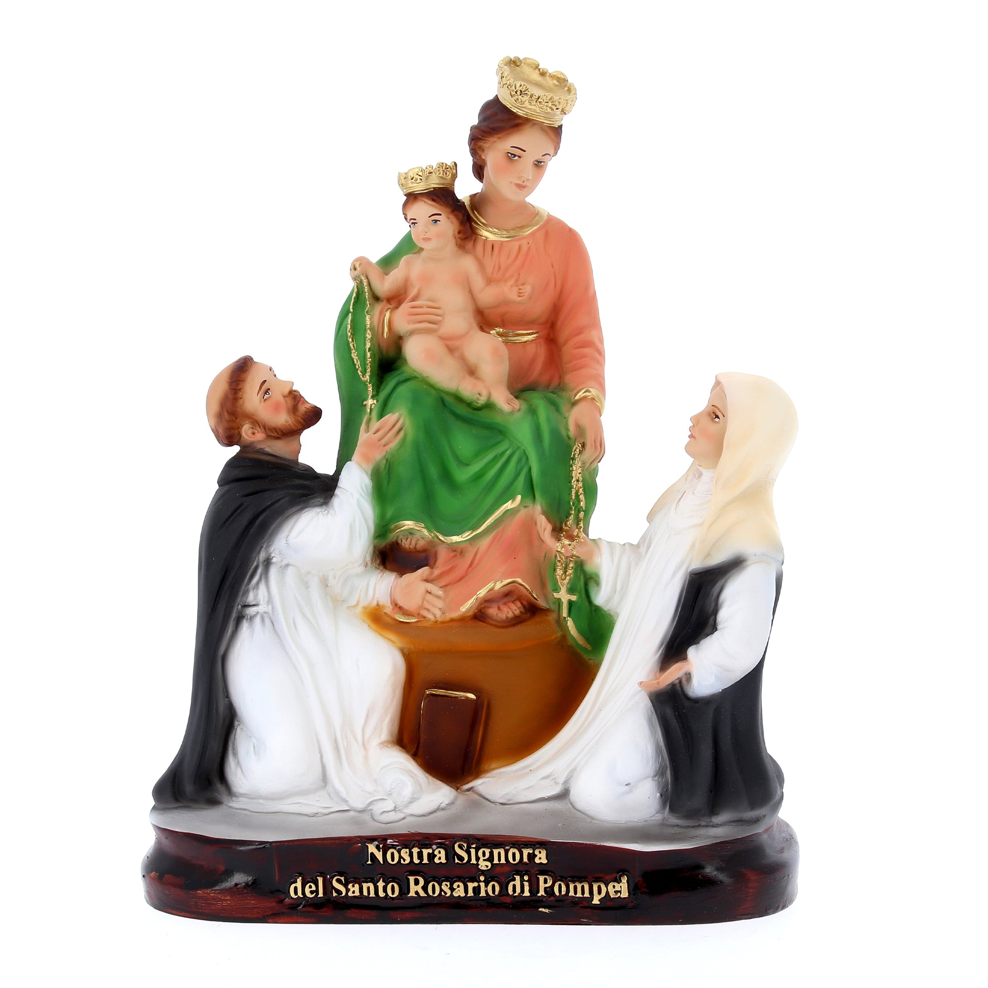 Statua Madonna di Pompei, in resina. Altezza 25 cm