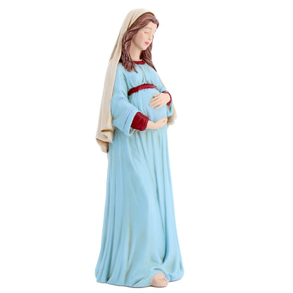 Statua Madonna gestante, in polvere di marmo colorata. Altezza 23 cm