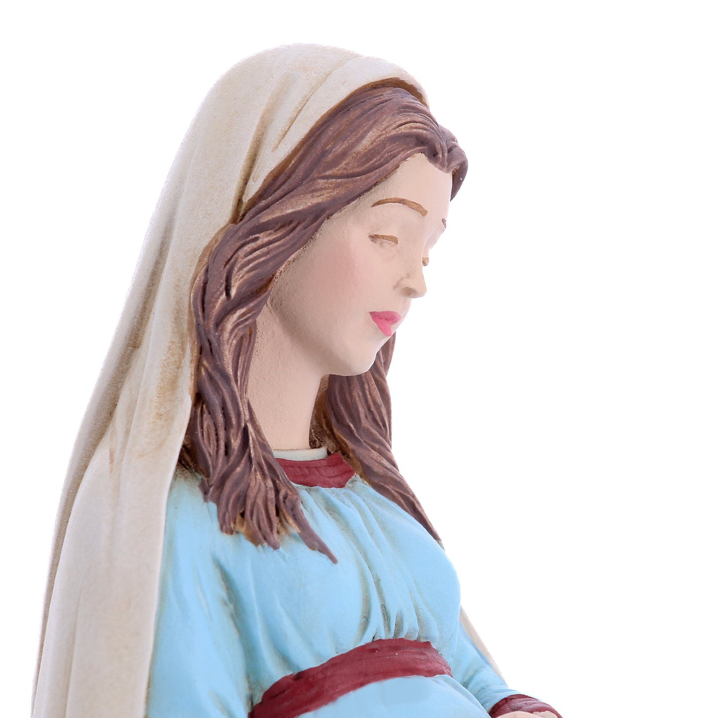 Statua Madonna gestante, in polvere di marmo colorata. Altezza 23 cm