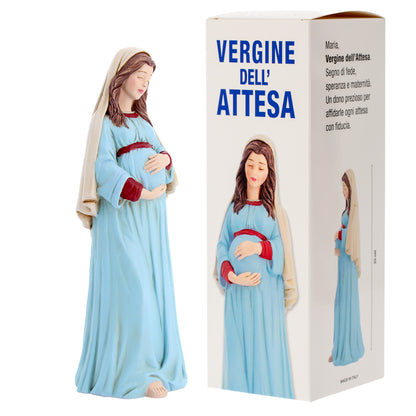 Statua Madonna gestante, in polvere di marmo colorata. Altezza 23 cm